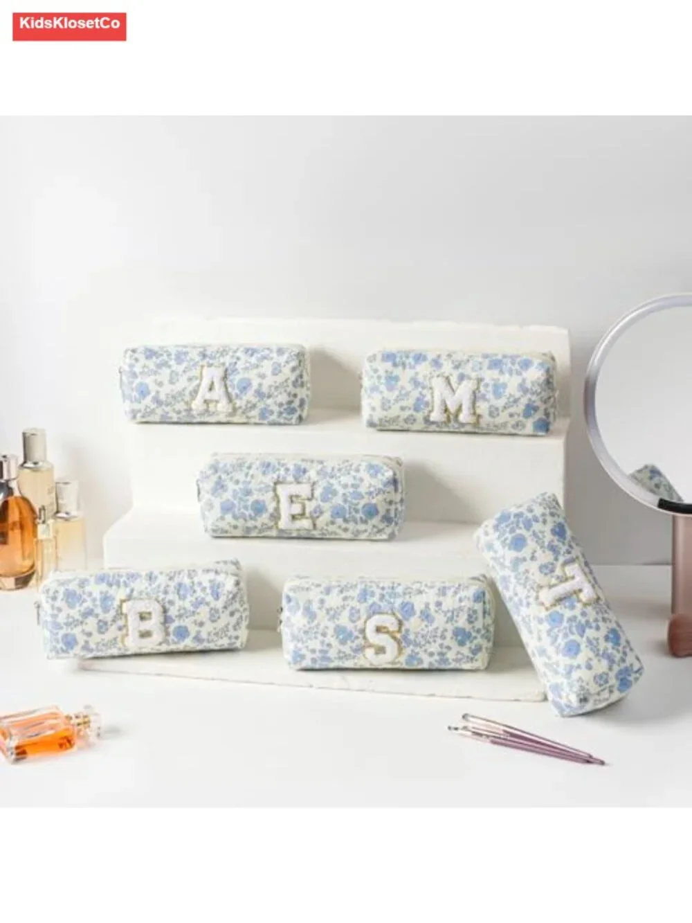 Personalized Initial Quilted Cosmetic Bag for Women Travel Toiletry Pouch